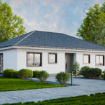 Wizualizacja frontowa projekt domu parterowego 86m2 z dachem czterospadowym