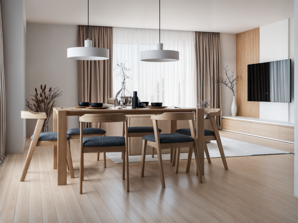 wnętrze domu 100m2 salon z kuchnią