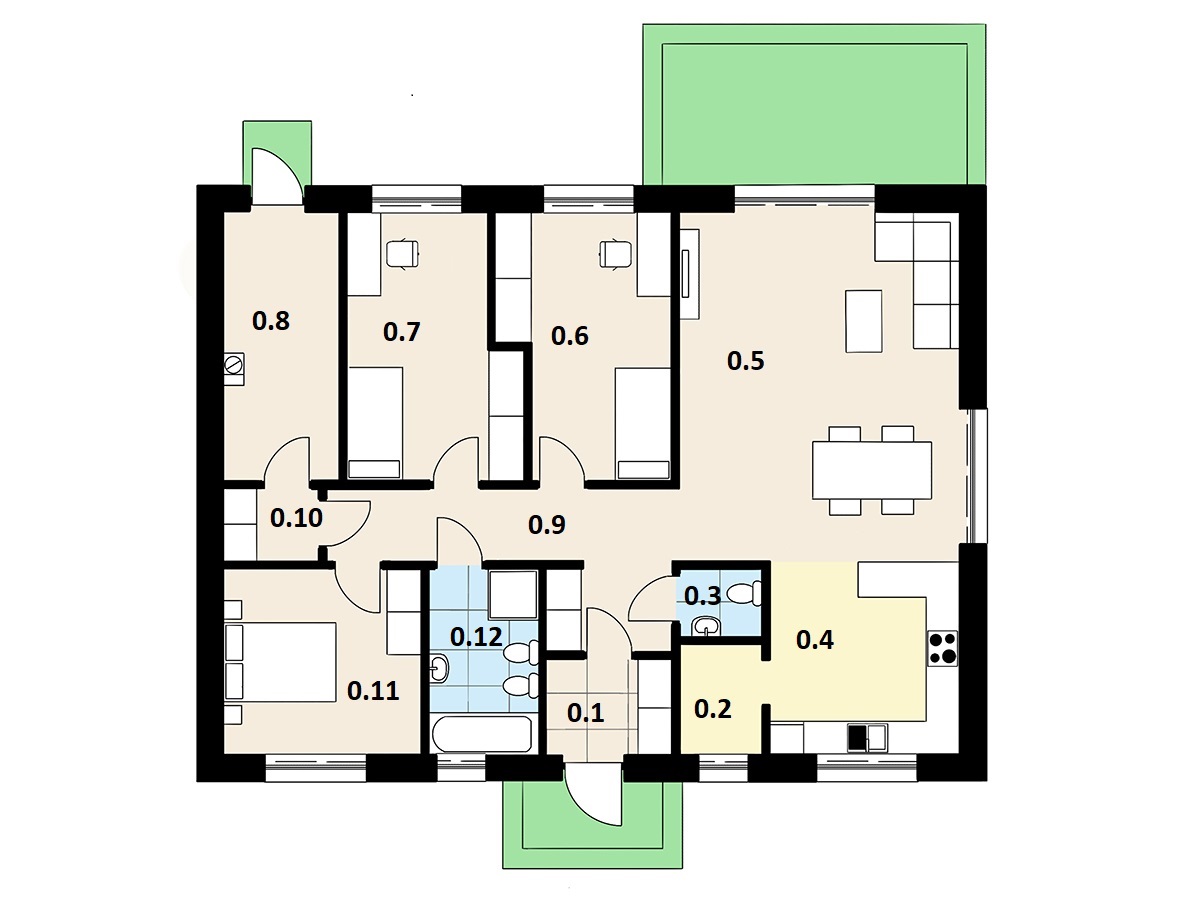 Rzut domu parterowego 100 m² – lustrzane odbicie