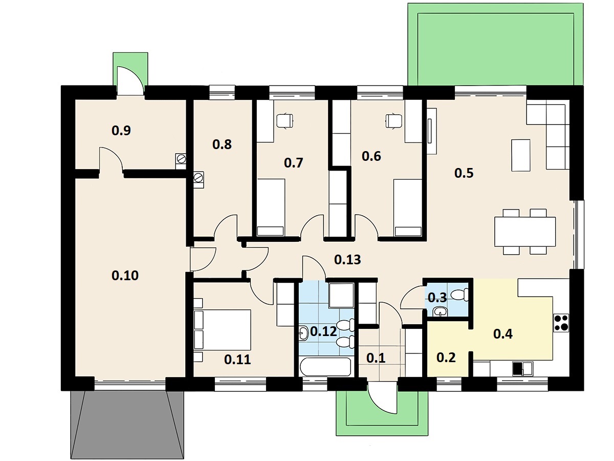 Rzut lustrzany projektu domu parterowego 100 m² z garażem