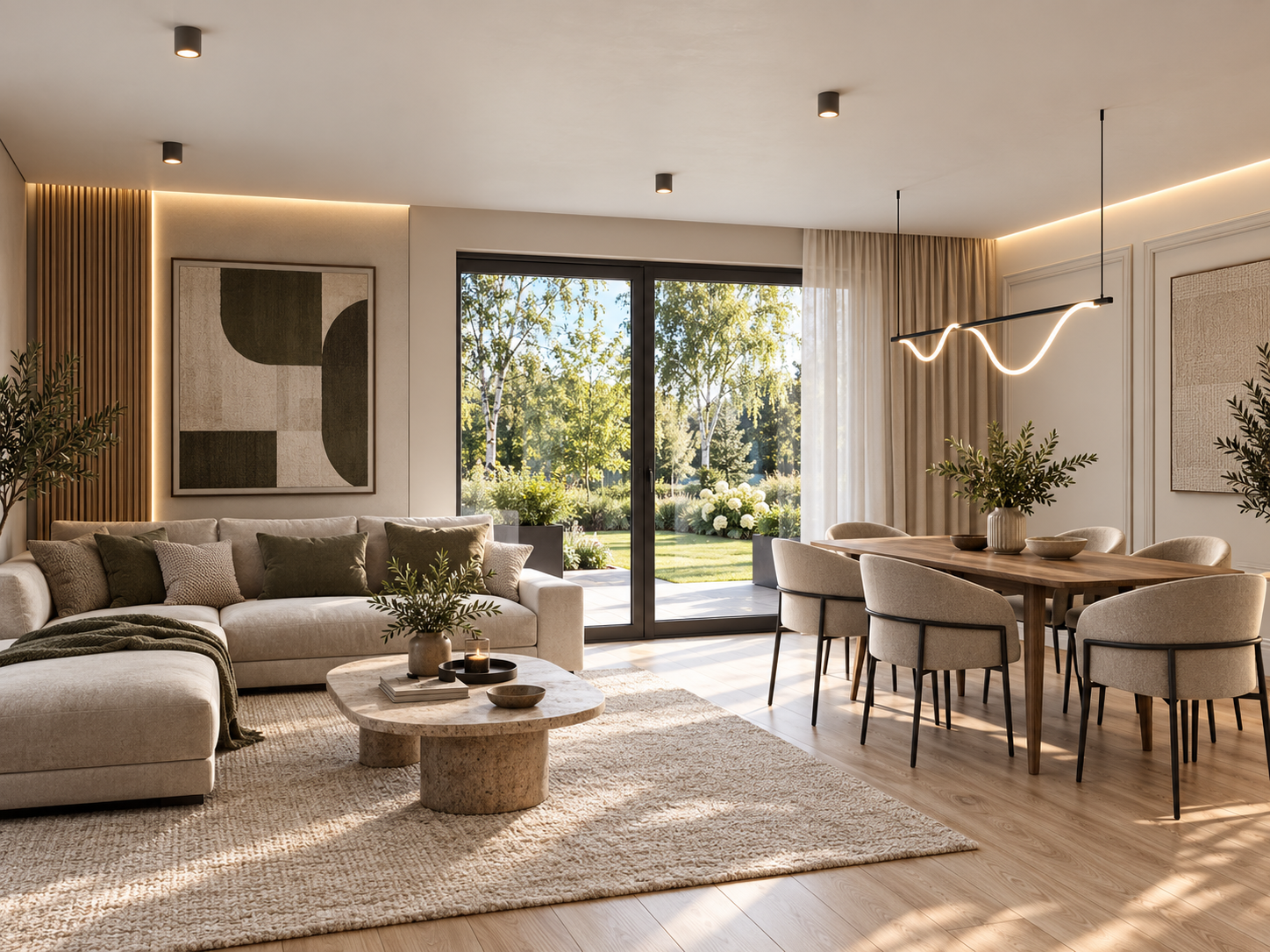 Nowoczesna strefa dzienna projektu domu 97 m² z garażem