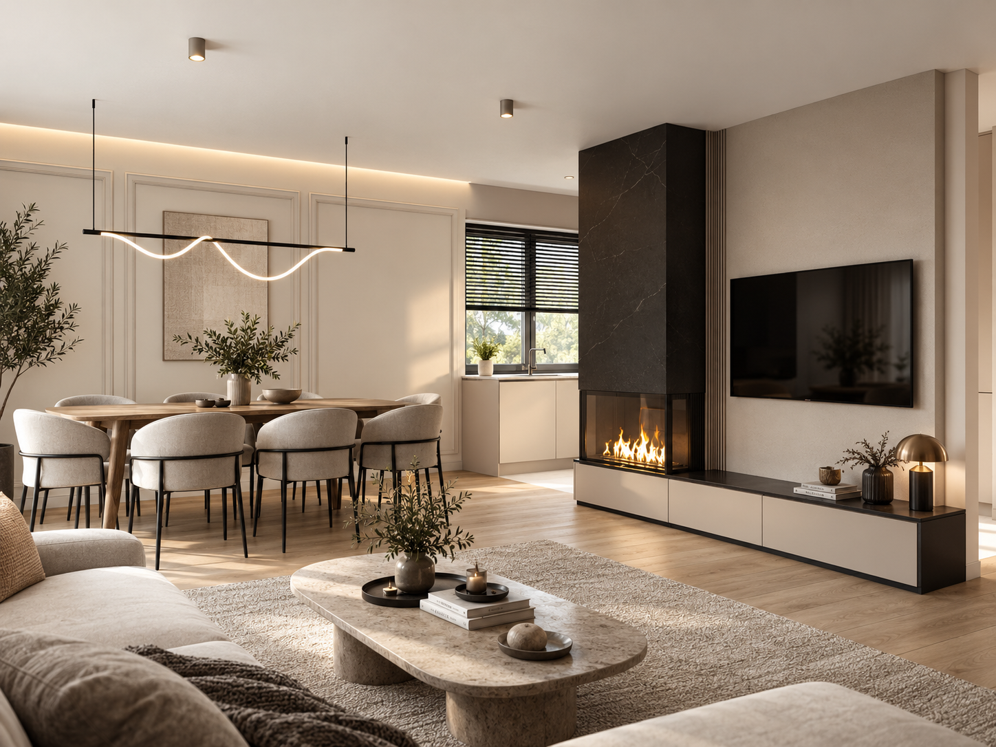 Salon i jadalnia projektu domu 97 m² z garażem